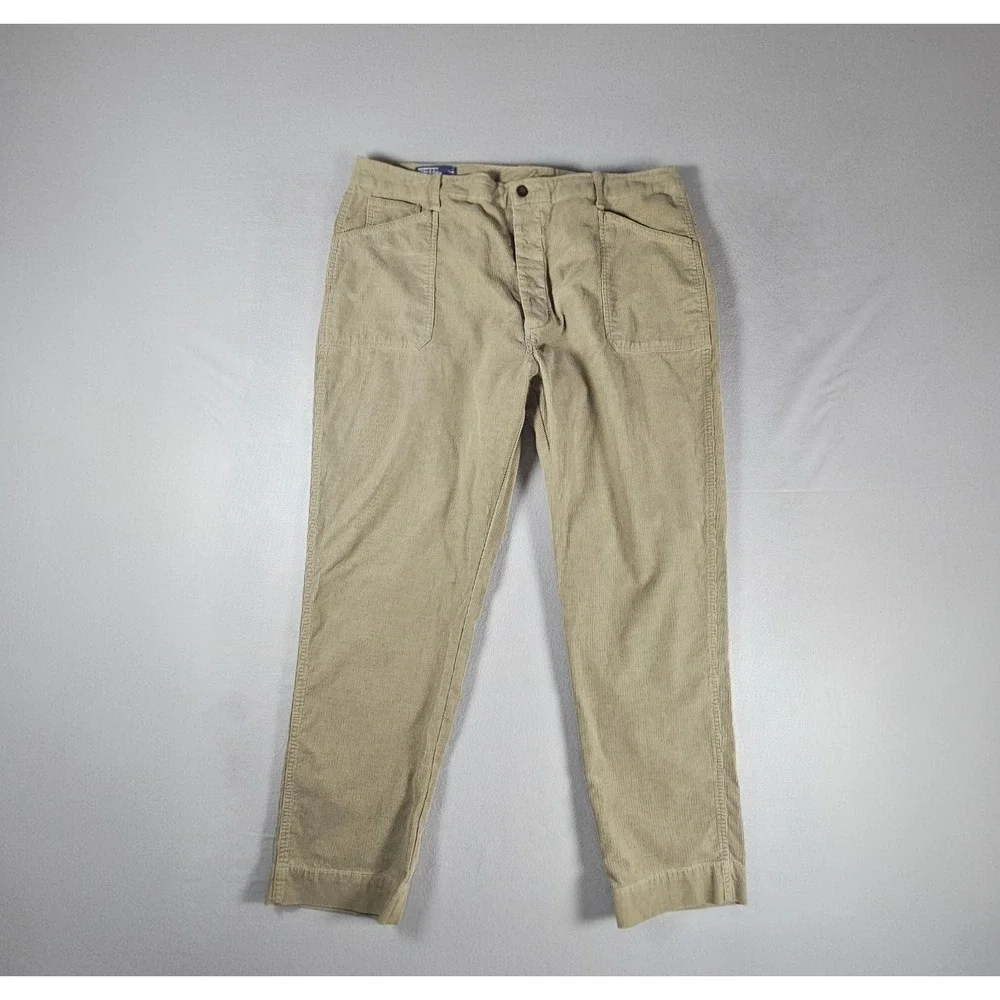 Polo Ralph Lauren Corduroy Pants Mens 42x30 Tan Khaki Button Fly Cotton Vintage